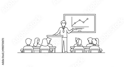 Businessman presenting data on screen to attentive audience in meeting
