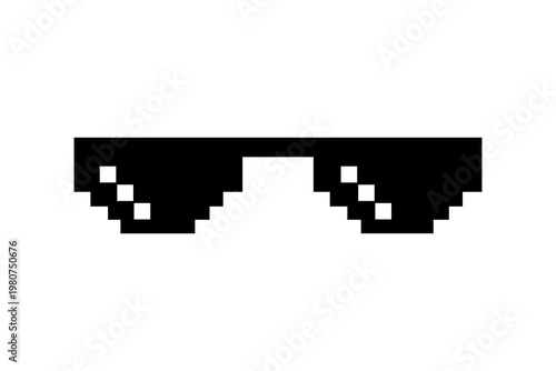 Pixelated thug life sunglasses icon on white background.