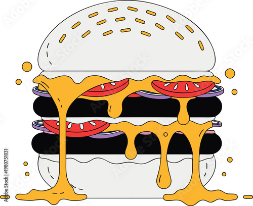 A juicy double cheeseburger with melted cheese and tomato slices