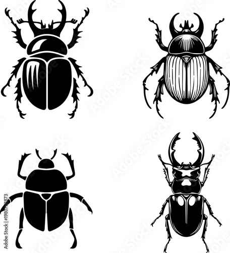 Beetle and Stag Beetle Black Silhouette Vector Set
