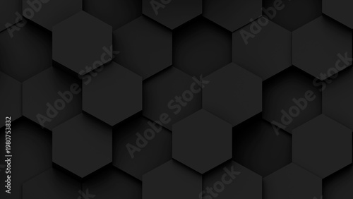 Black background with hexagon pattern, minimalist abstract business background with hexagons, dark wallpaper with honeycomb pattern.