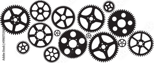Black gears on white background cogs mechanical machinery