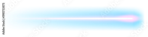 Laser beam on white background, moving light streak ray, glowing comet light flare.