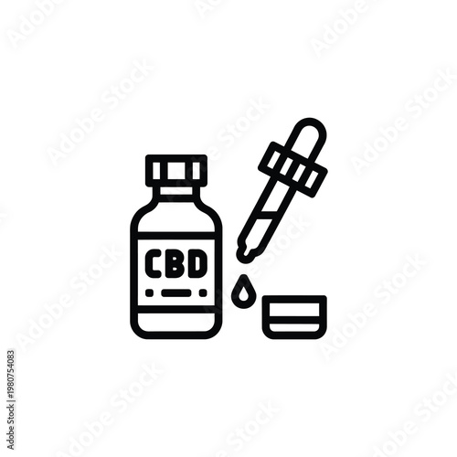 Vector of a cbd oil bottle and dropper with a drop of oil