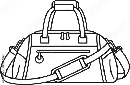 Black and white line drawing of a duffel bag