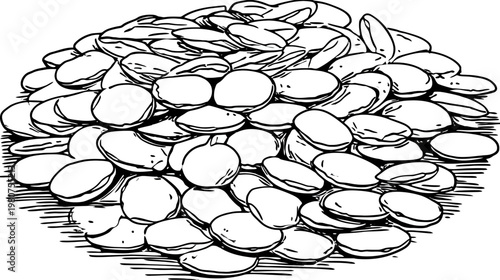 Illustration of a pile of smooth stones with thick black outlines and sketchy shading