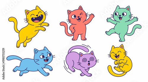 Cute Cat Kids Illustration Learning Education Cartoon Animal Set