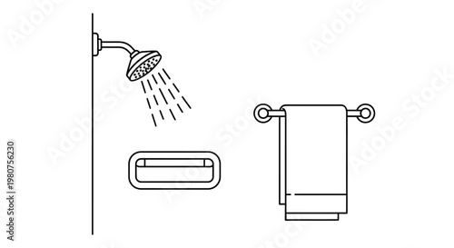 Bathroom shower head and towel.