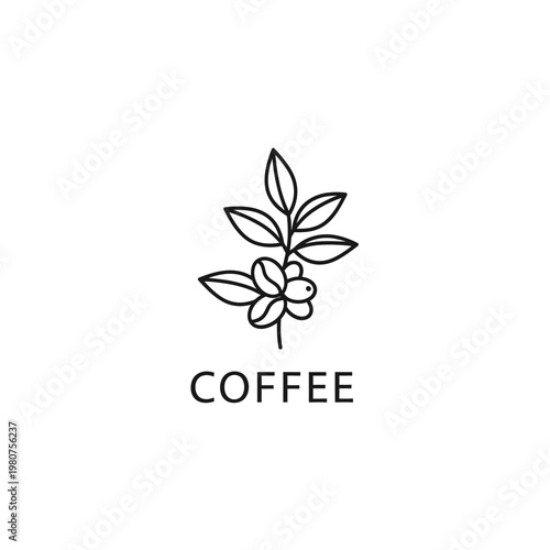 Coffee Plant Branch with Berries Minimalist Line Art Logo