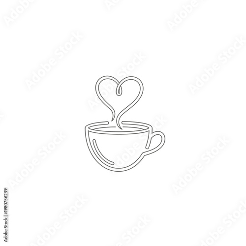 Cup of coffee with heart shaped steam rising is ideal for valentines day cards, coffee shop promotions, and romantic social media posts.