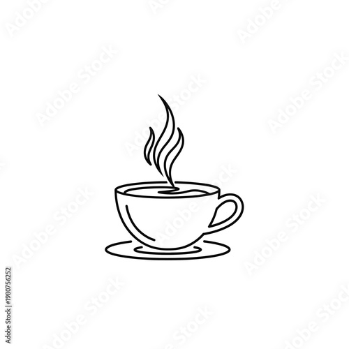 Coffee Cup with Leaf Steam Minimalist Line Art Logo
