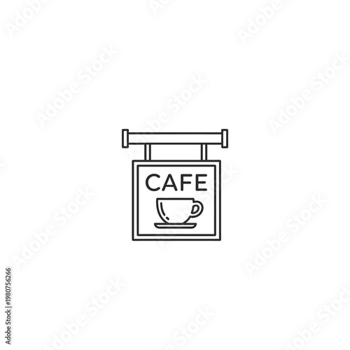 Cafe Hanging Signboard with Cup Minimalist Line Art Logo