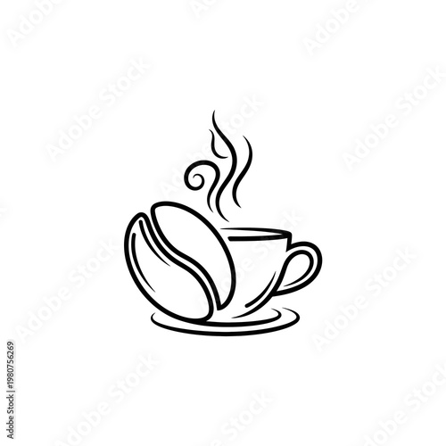 Coffee Cup Bean Steam Saucer Minimalist Line Art Logo