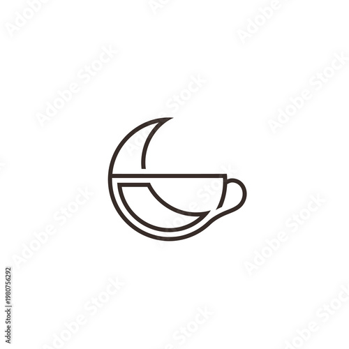 Coffee Cup Crescent Minimalist Line Art Logo Icon