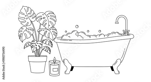 Bathtub with Bubbles and Faucet.