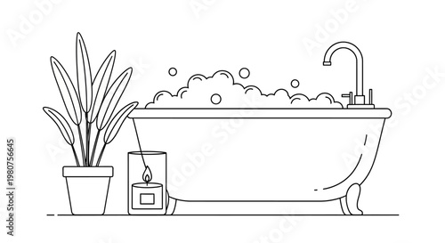 Clawfoot Bathtub with Water Bubbles.