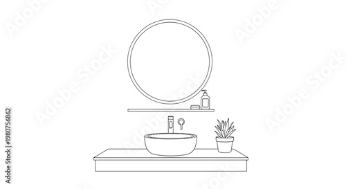 Modern bathroom sink with round mirror.