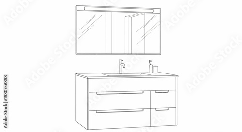 Modern bathroom vanity with two sinks.