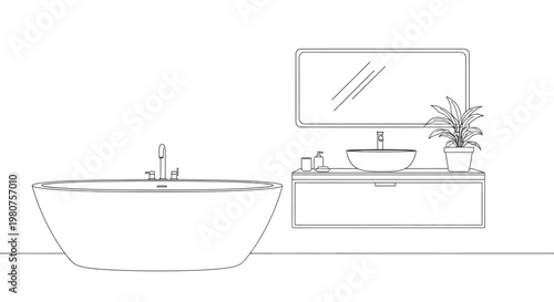 Modern freestanding bathtub and sink.