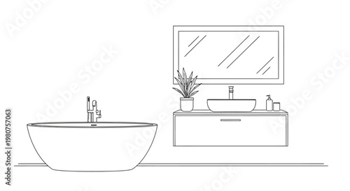 Modern freestanding bathtub with faucet.