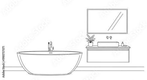 Modern freestanding bathtub with faucet.
