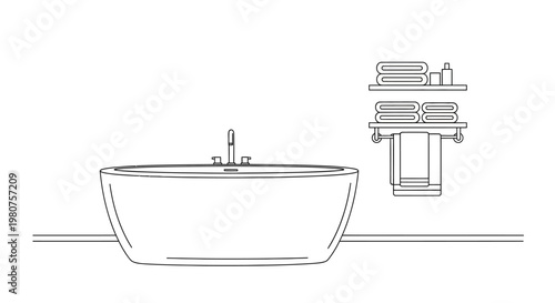 Modern freestanding bathtub with faucet.