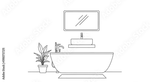 Modern freestanding bathtub with faucet.