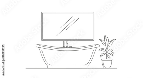 Modern freestanding bathtub with faucet.