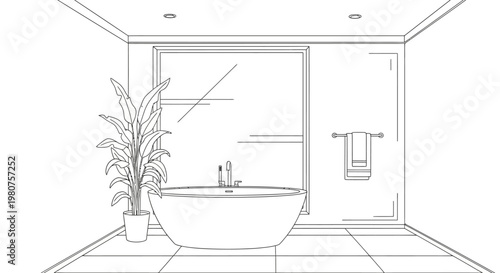 Modern freestanding bathtub with faucet.