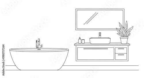 Modern freestanding bathtub with faucet.