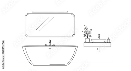 Modern freestanding bathtub with fixtures.
