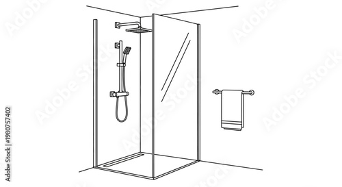 Modern shower cubicle with fixtures.