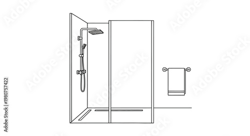 Modern shower enclosure with towel rack.