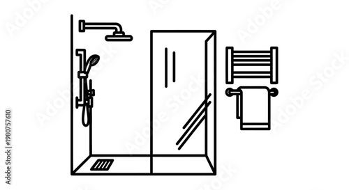 Shower enclosure with towel rack.
