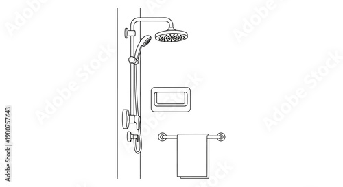 Shower head and bathroom fixtures.
