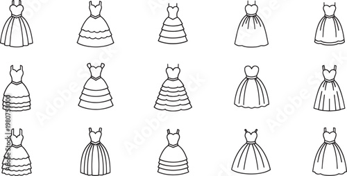 Black and white of women in various dresses and poses fashion figures long sleeve short sleeve