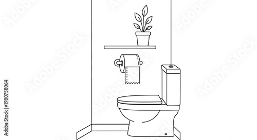 Toilet with tank and roll holder.