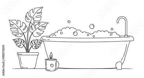 Bath Tub with Bubbles and Faucet.