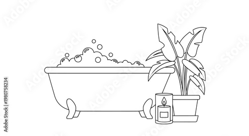 Bath tub with plant beside it.