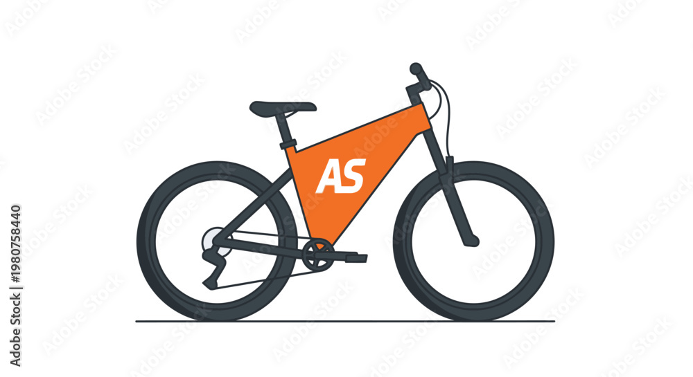 Obraz premium Modern Electric Bicycle with Orange Frame and AS Logo, Vector Illustration on White Background