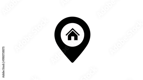 Black pinpoint with house icon inside, isolated on a white background in vector style