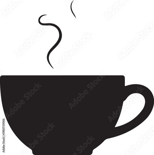 Black silhouette of a steaming cup coffee cup tea cup