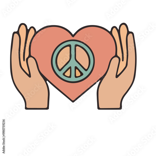 Hands holding peace symbol heart