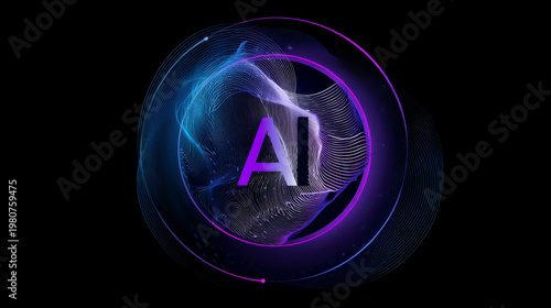 Artificial intelligence (AI) with Letter A wavy moving lines overlapping in circle future of technology vector design concept. AI technology logotype symbol for advance technology, ui, automation.