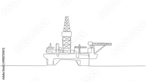 Minimalist line drawing of an offshore oil rig drilling platform 1