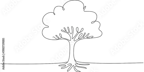 Minimalist black and white single line drawing of a tree 1