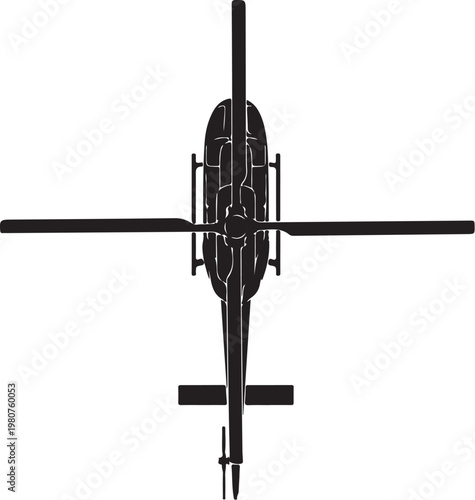 Black silhouette of airplane from above white background