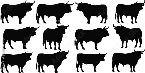 Black silhouette pattern of bulls a repeating motif