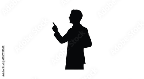 A man in a suit gestures while holding a cigarette stark silhouette