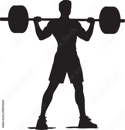 Silhouette of a strong man lifting dumbbells in a gym fitness workout scene